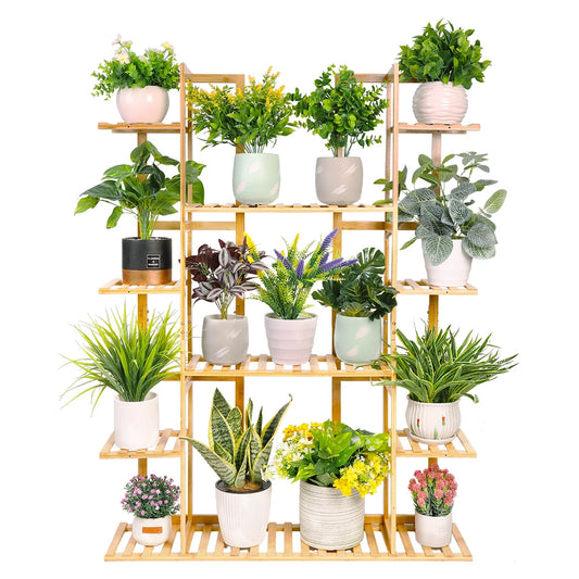Nine Tier Bamboo Plant Stand For Indoor Plants Space Saving 9 Level Display Made From Natural Bamboo