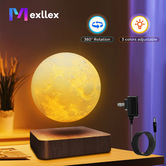 Mexllex Magnetic Floating Moonlight Lamp With Premium Carved Walnut LEDIlluminated