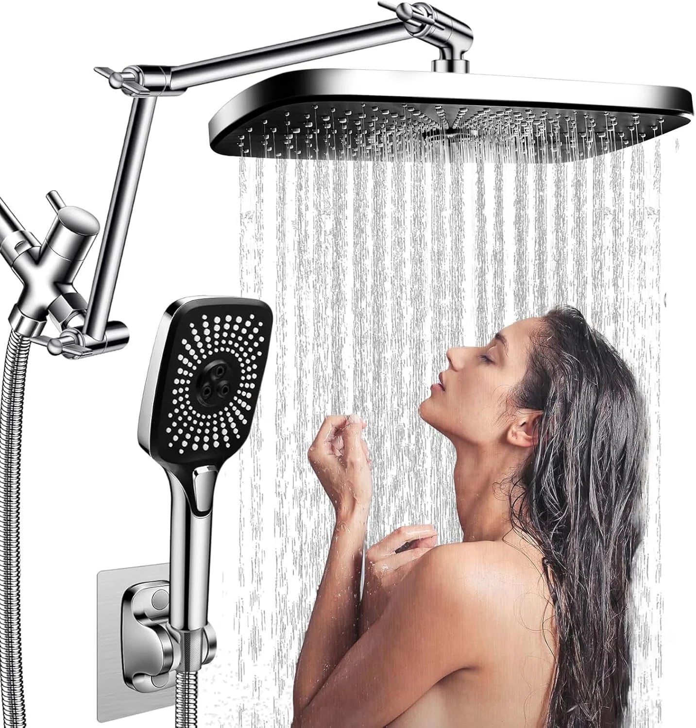 APWIKOGER Shower Faucet Set With Rain Shower Heads Handheld Top Spray 3 In 1 Adjustable Height Angle