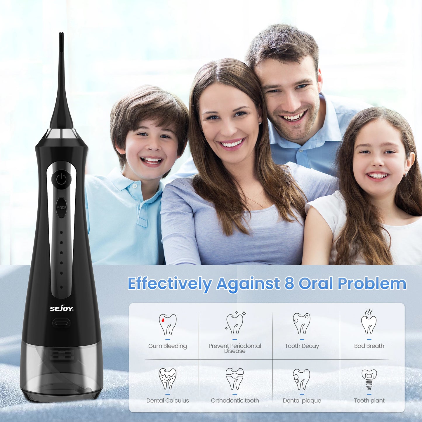 SEJOY Oral Irrigator Water Flosser With 5 Modes And 8 Jet Tips