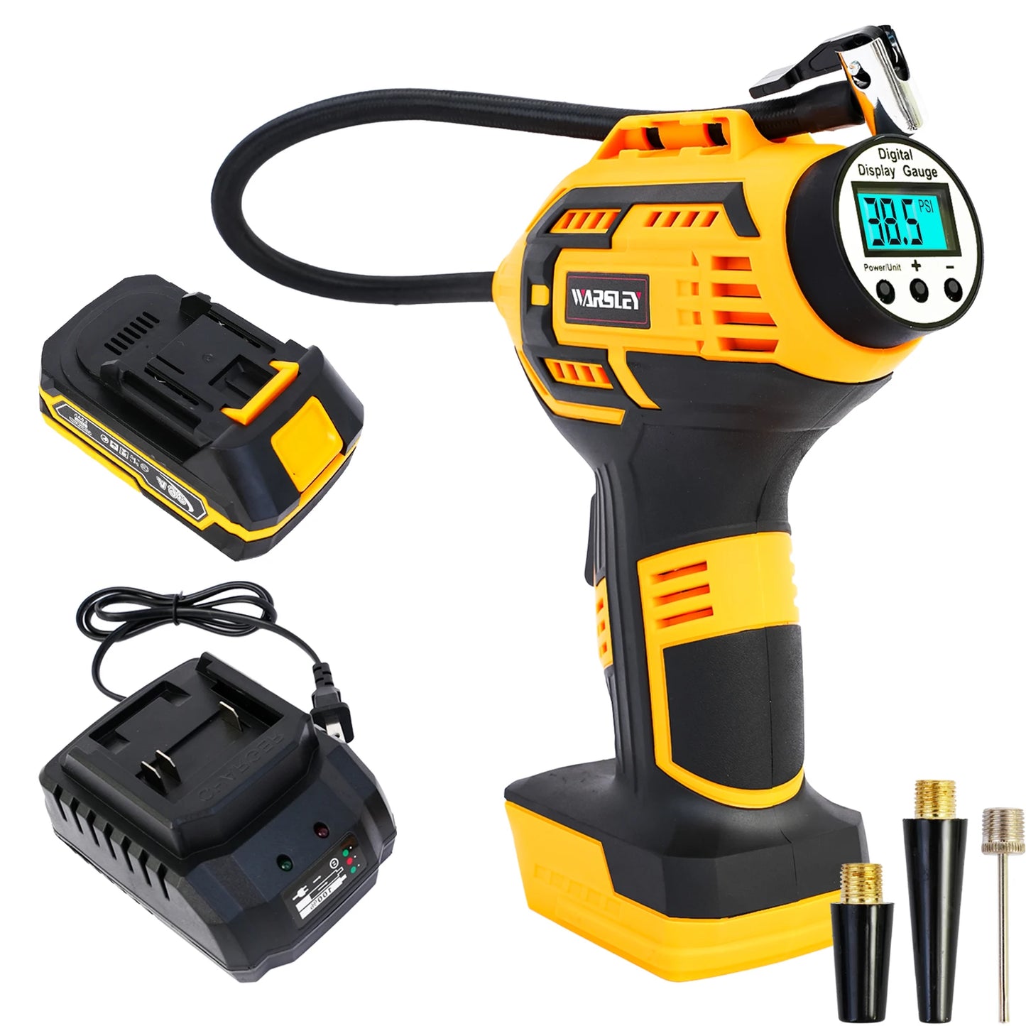 20V Car Tire Inflator Pump Air Compressor With Digital Display Auto Shutoff Precise 1 PSI Battery And 12V DC Backup