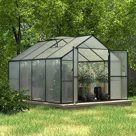 Outdoor AluminumAlloy Greenhouse Kit With Adjustable Roof Vent PolycarbonatePanels