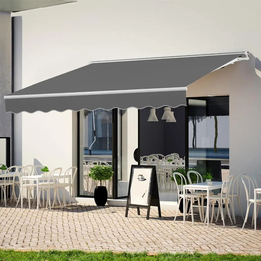 Manual Retractable Patio Awning With Crank Handle For Adjustable Sun Shade 40 To 90 Degrees