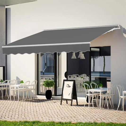 Manual Retractable Patio Awning With Crank Handle For Adjustable Sun Shade 40 To 90 Degrees