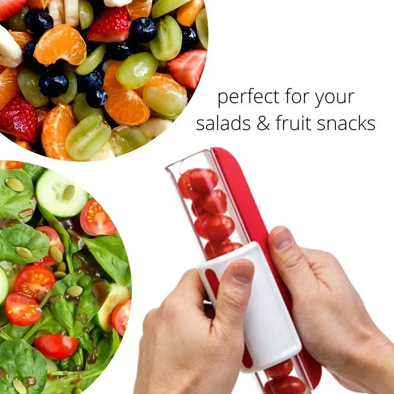 Compact Tomato Grape Cherry Slicer With 201 Stainless Steel Blade And Concealed Safety Tube For Easy Halves