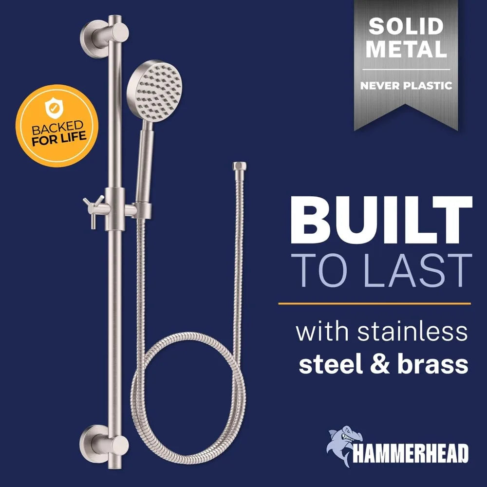 Brushed Nickel UltraDurableIndustrialGrade Solid Metal Shower Slide Bar System Handheld