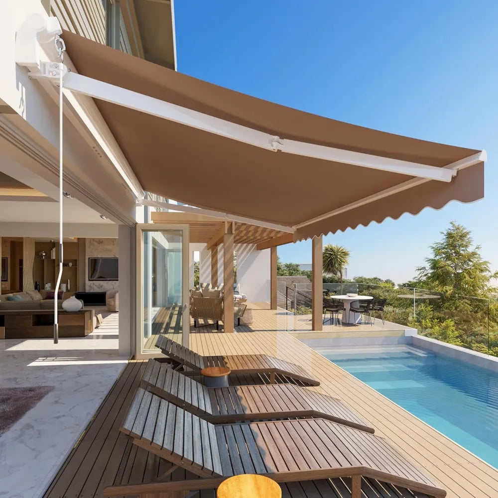 Patio Retractable Awning Sun Shade Shelter With Powder Coated Aluminum Frame Weather Ready