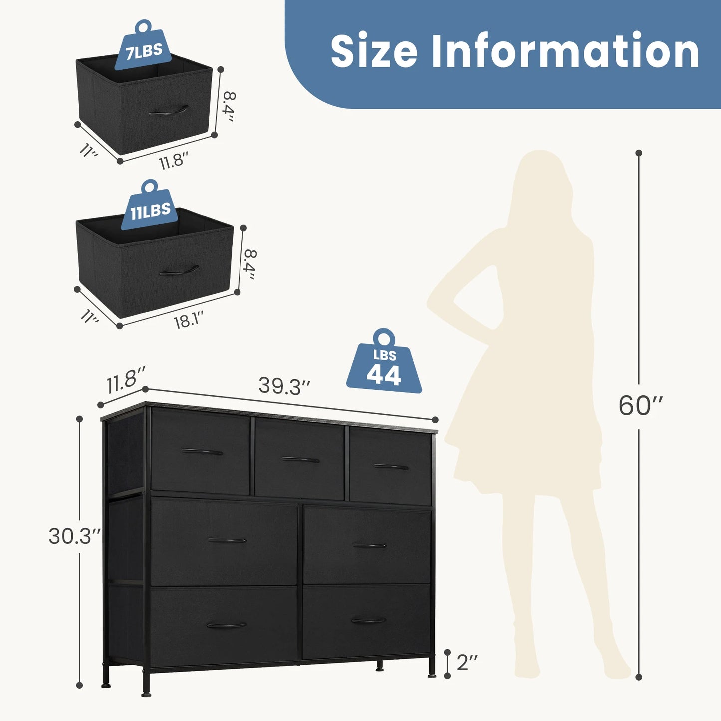 JHK Dresser With Seven Fabric Drawers Storage Cabinet
