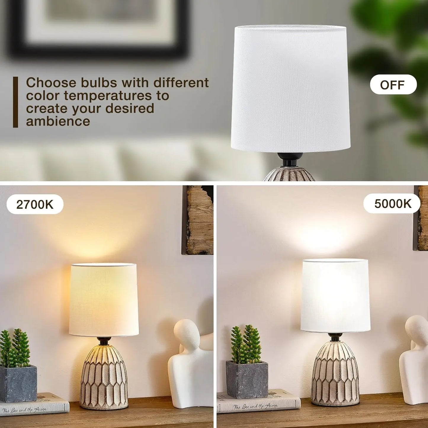 Farmhouse Ceramic Table Lamps Set of 2 Boho Style