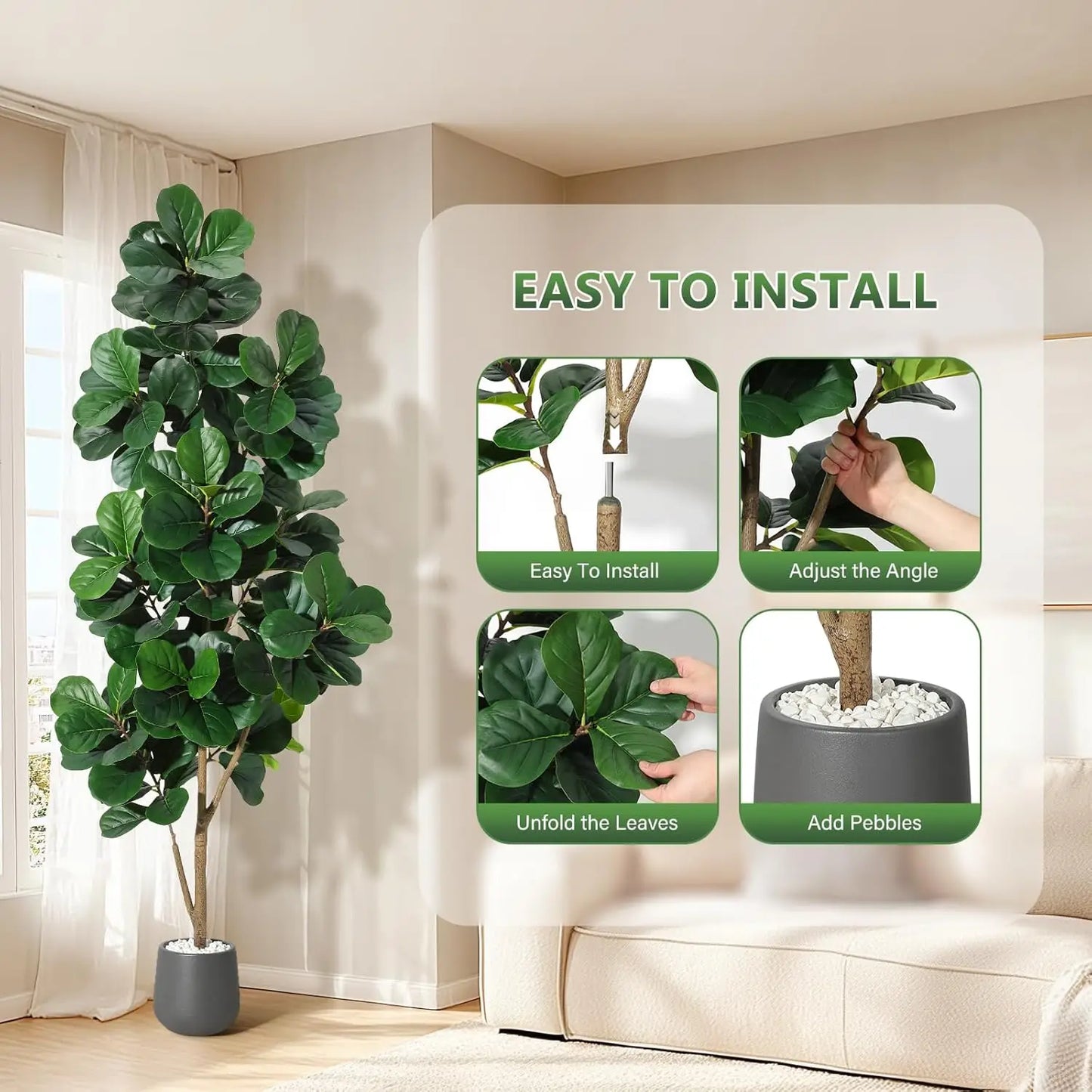 HiMISSCN Fiddle Leaf Fig Tree Artificial With Realistic Ficus Lyrata Leaves In Planter For Elegant Home Decor