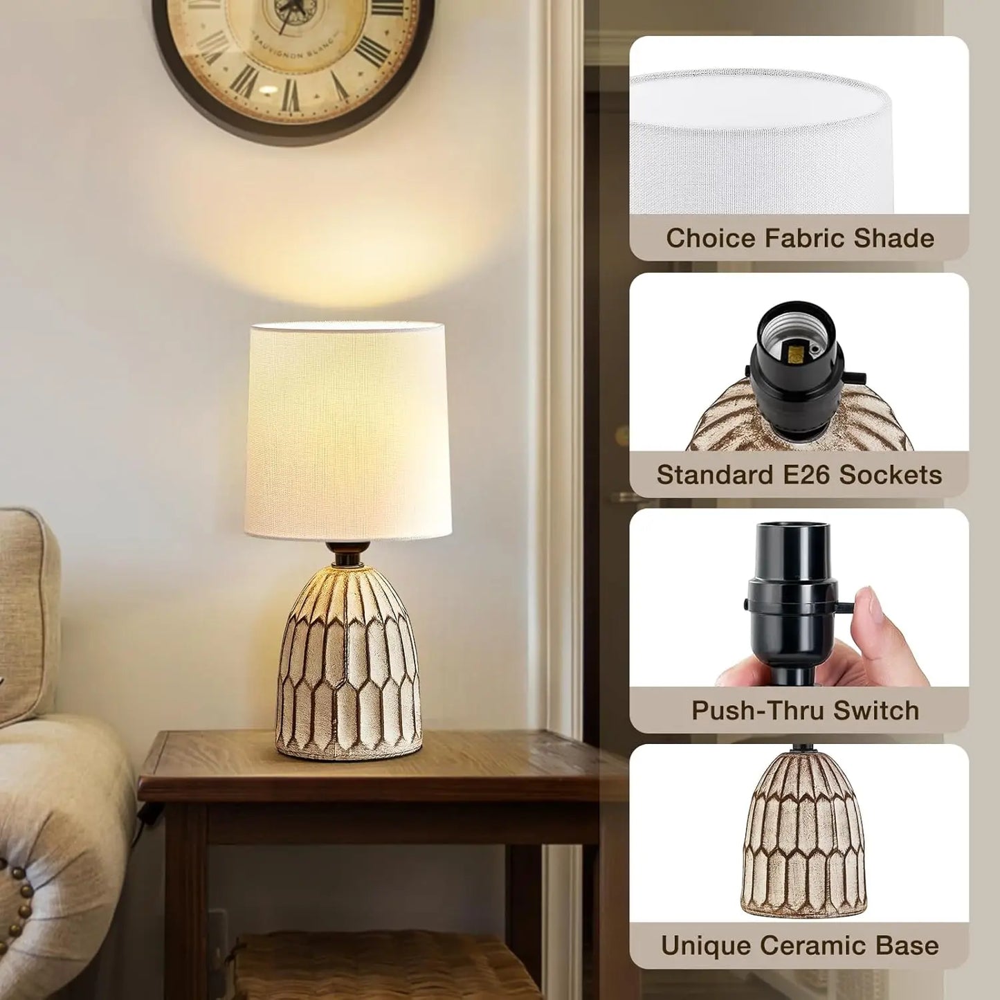 Farmhouse Ceramic Table Lamps Set of 2 Boho Style