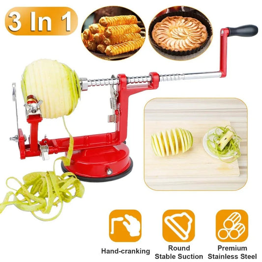 3 In 1 Manual Fruit Peeler Corer Slicer Stainless Steel Handheld Apple Potato Peeling Machine With Strong Suction Base