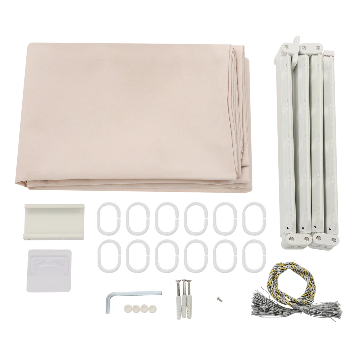 No Drill Folding Shower Curtain Rod, Adjustable Wall Mount Set