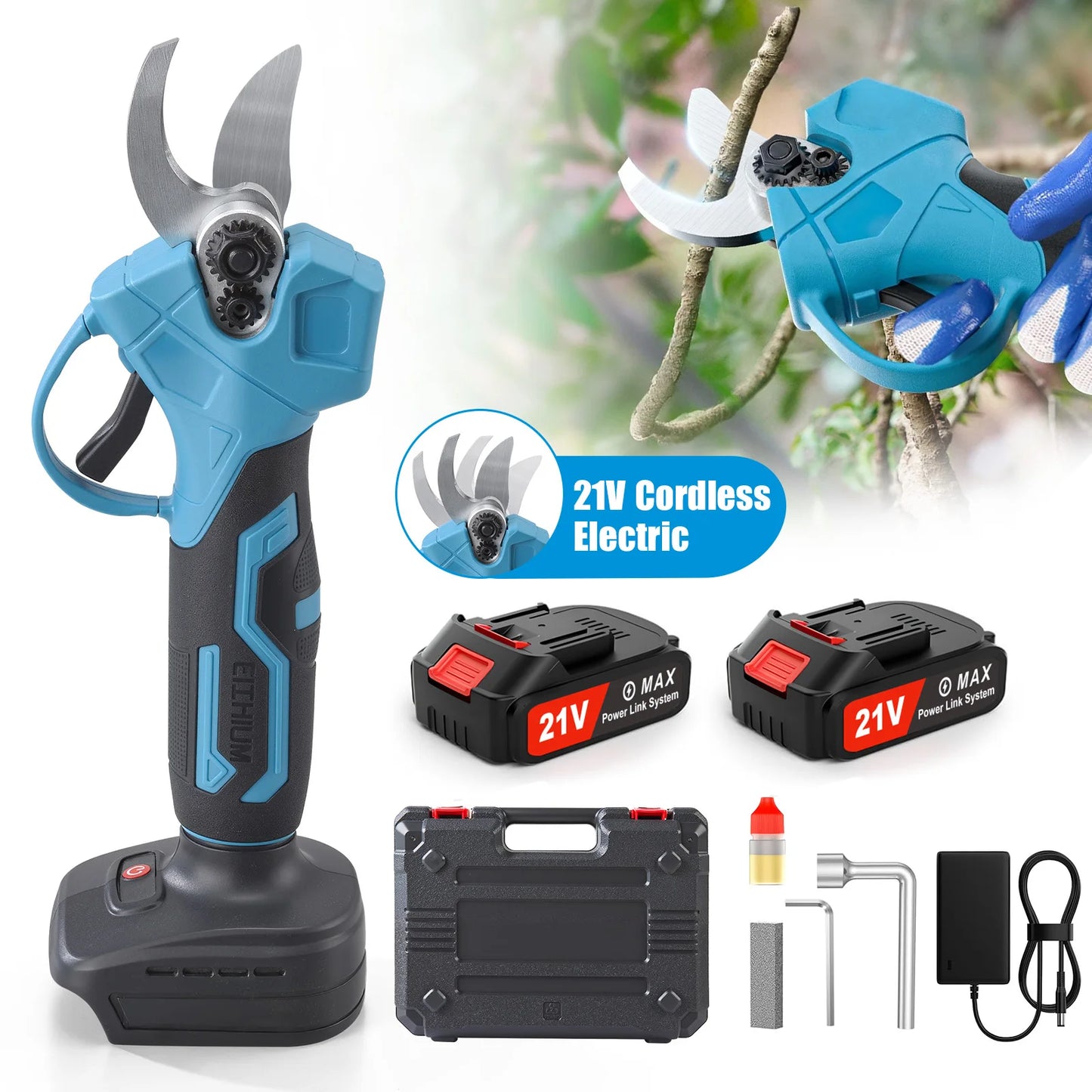 Brushless Electric Pruning Shears With 21V 2Ah Battery For 40mm Branch Cutting High Torque