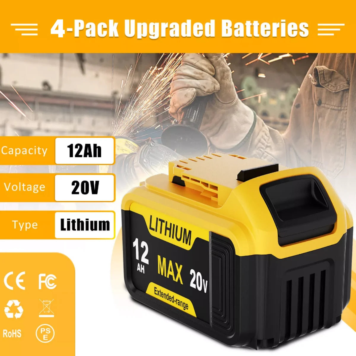 Blawhi 12Ah Replacement Battery For DeWalt 20V Max Tools