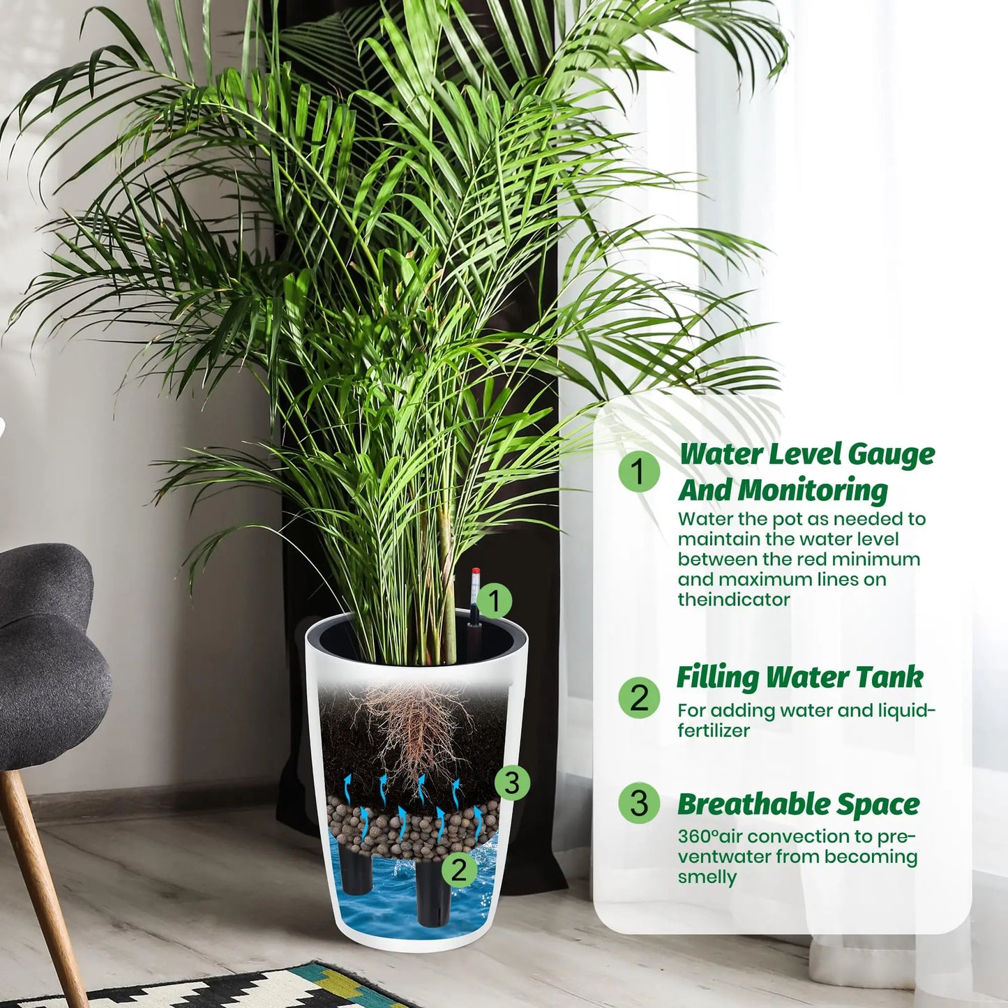 HiMISS Self Watering Planter With Water Level Indicator For Indoor And Outdoor Use