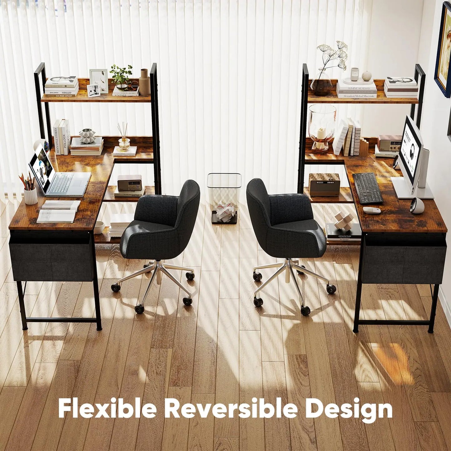 JHK L Shaped Desk With Storage And Adjustable Feet Office