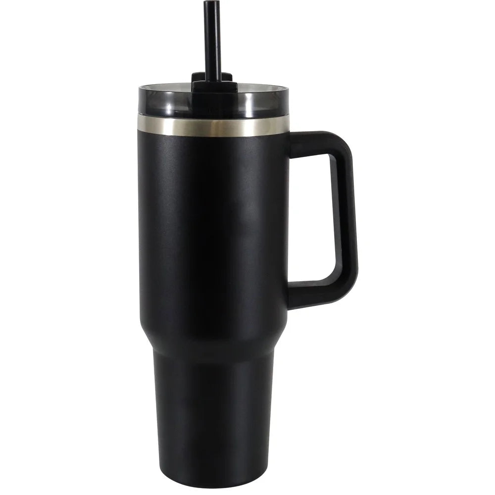NONEDrinkware Stainless Steel Tumbler With Straw Handle DoubleWalledInsulatedHydration