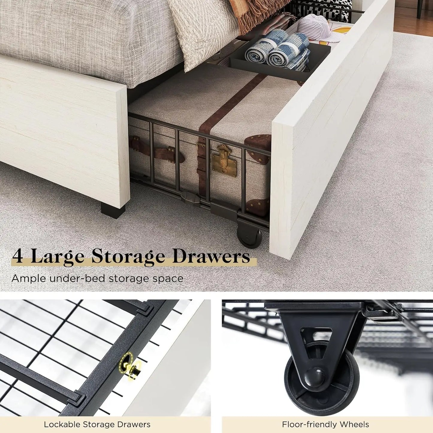 Storage Bed Frame With Charging Station And Bookcase Headboard With Hidden Storage Six Shelves Under Bed Storage