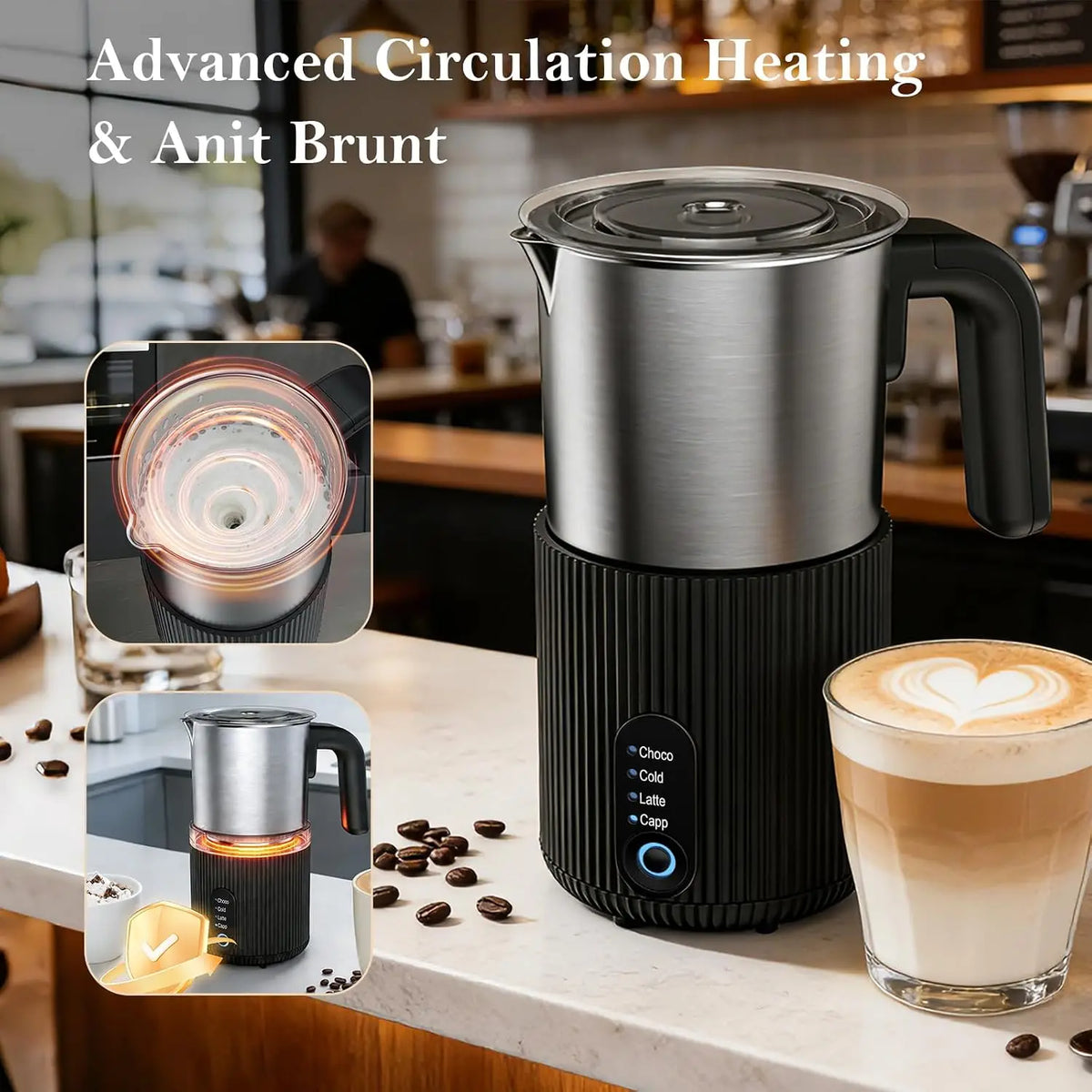 4-in-1 Electric Milk Frother Steamer Hot Cold Foam For Coffee Latte Cappuccino Stainless Steel