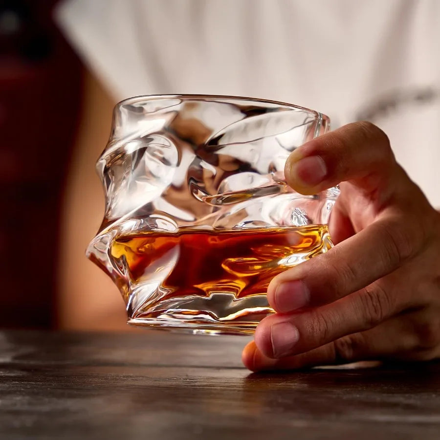 Hand Blown Crystal Whiskey Glasses Set Of 4 For Scotch Bourbon Rum Gin And Water