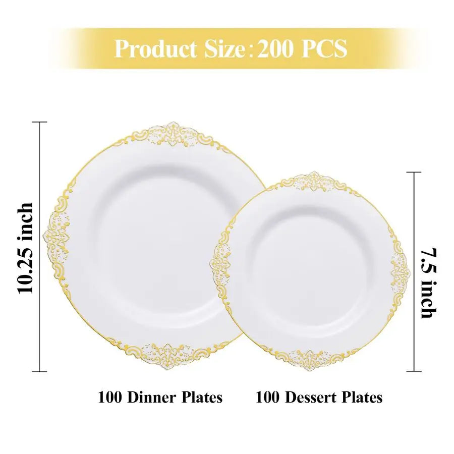 XMSJ Disposable Plastic Plates Party Set for 100 Guests