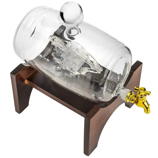 Decanter with Wooden Stand Spirits 40 Ounce Handmade Liquor Dispenser for Whiskey, Wine, Tequila, Bourbon, Scotch, Rum Elegant L