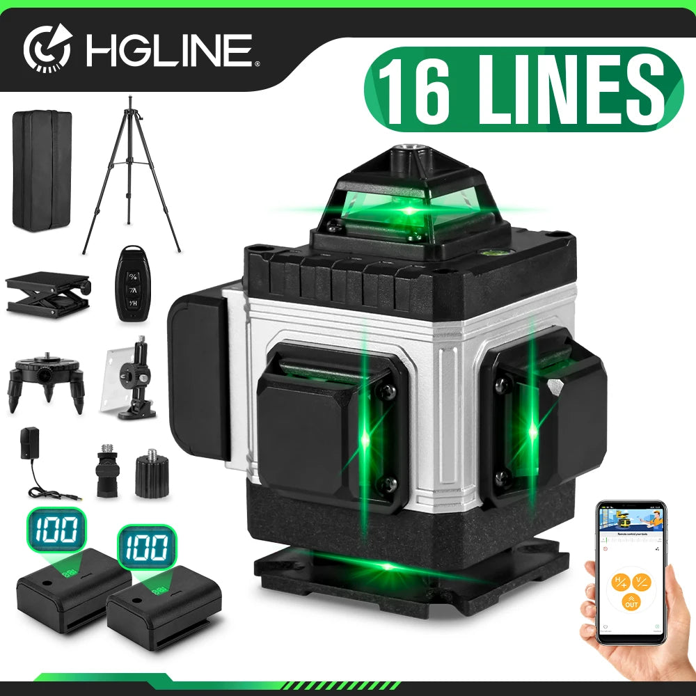HGLINE 360 Degree Horizontal And Vertical Laser Level With App Remote Control For Precise Alignment