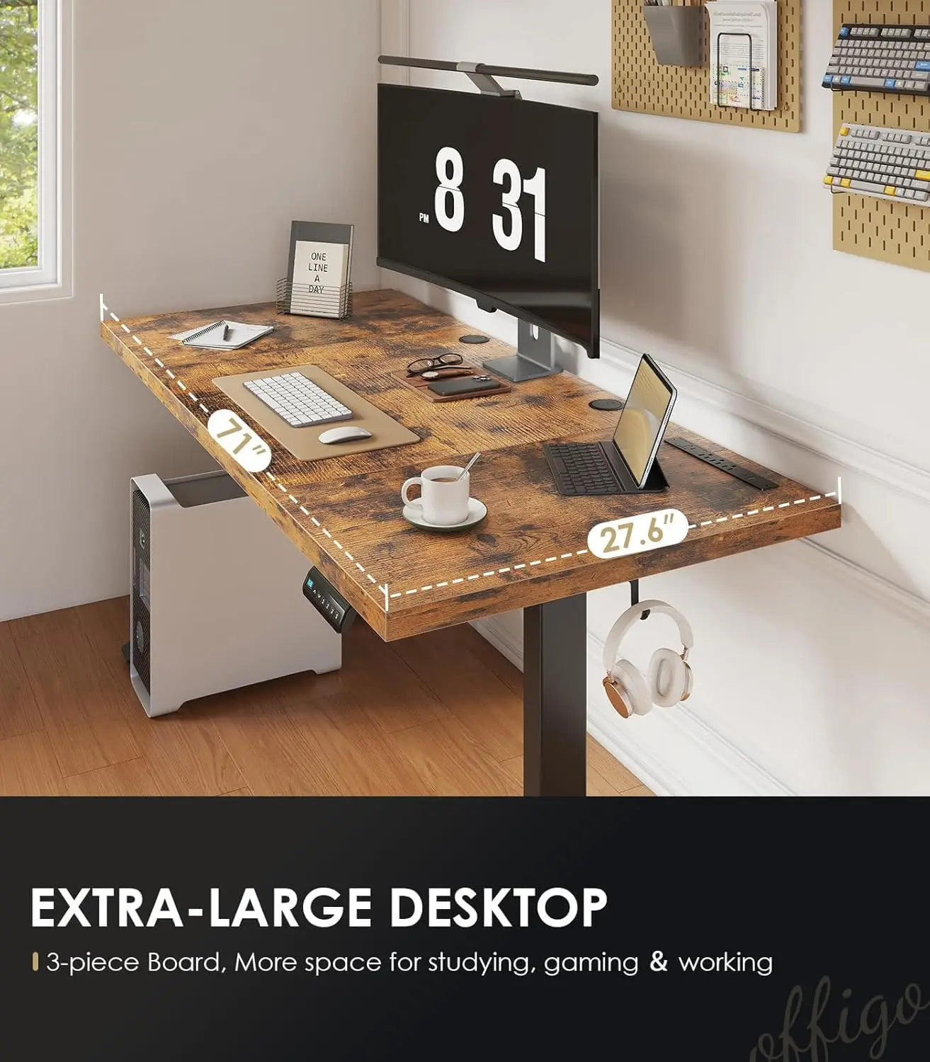 Executive Electric Standing Desk With Height Adjustment And Built In Power Outlet Sit Stand Desk From 29.1 To 48 Inches