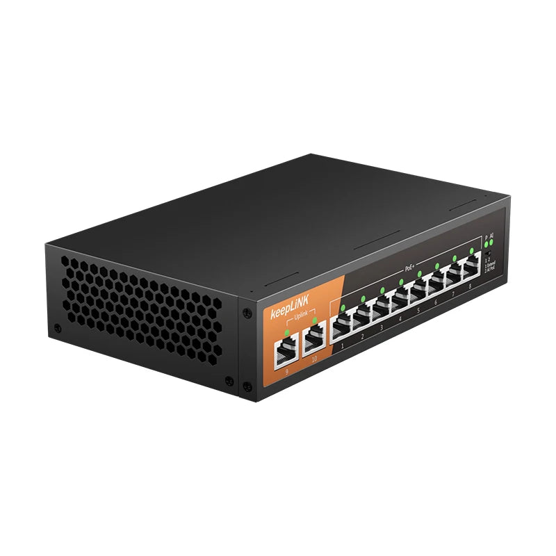 KeepLiNK 10 Port Gigabit PoE Ethernet Switch With 8 PoE Ports And 2 Uplink RJ45 120W Budget AI PoE Extended PoE