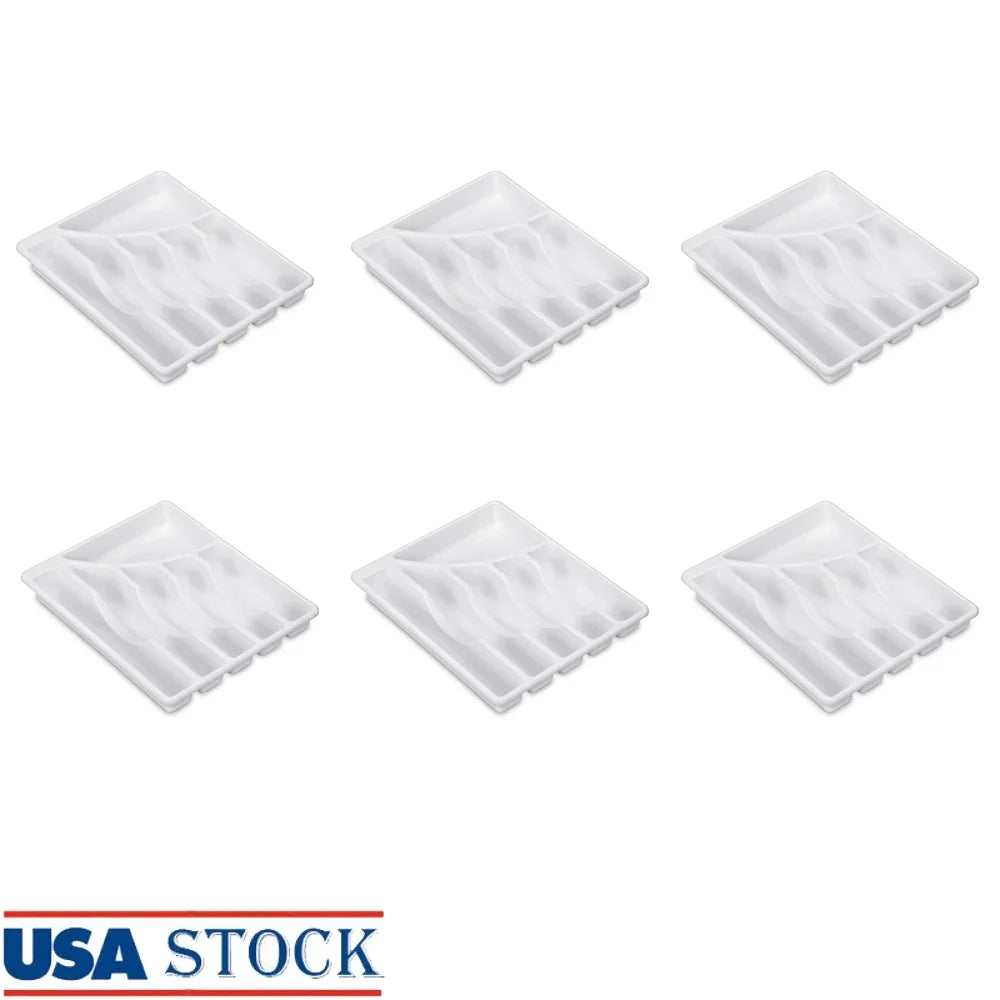 Six Compartment Durable Plastic Flatware Tray Utensil Organizer Kitchen DrawerStorage