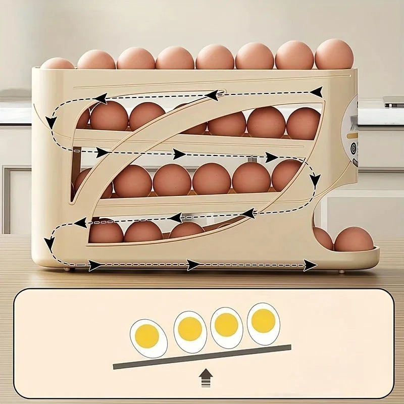 3 Tier Rolling Egg Storage Container For Refrigerator Organizer With Sliding Bottom Tray