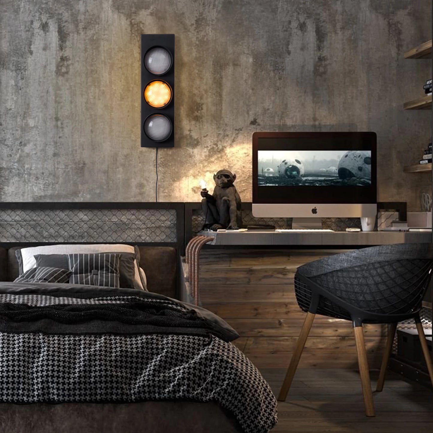 Traffic Light Wall Decor, LED Light Wall Lamp 18.5’’ Retro Entertainment Signal Light for Living Room, Bedroom, Bar, Club