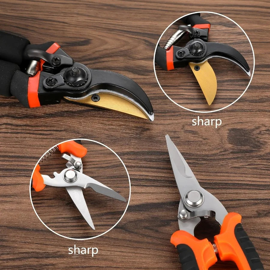 Garden Pruning Shears Set With Rust Resistant Stainless Steel Blades