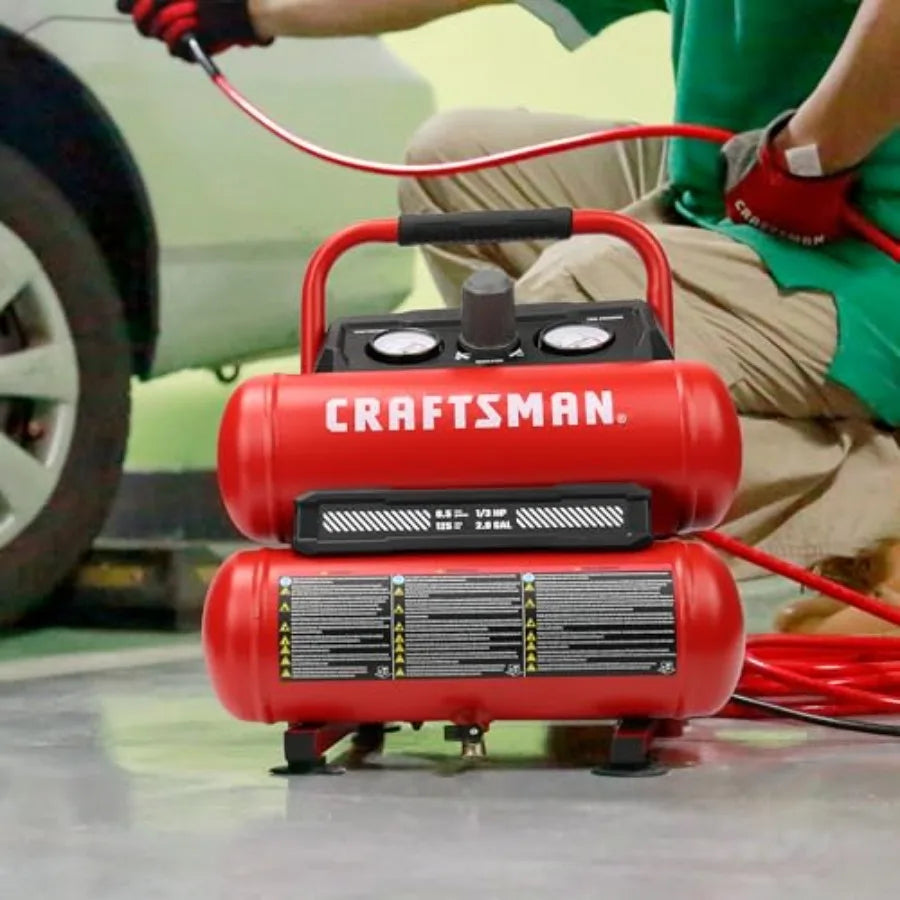 Oil Free Twin Tank Portable Air Compressor One Third HP Quiet For Tire Inflation Nailing Painting