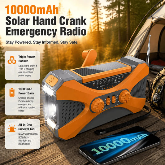 Stonego Solar Hand Crank Emergency Radio With 10000 Mah Powerbank