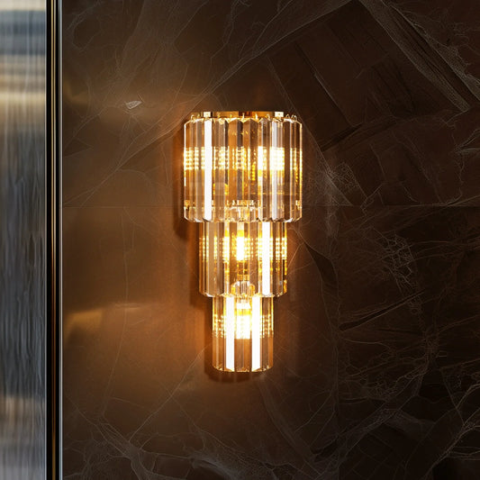 Crystal Wall Lamp With 3 Or 5 Layer Crystal Tiers Sconce And E14 LED Lights In Gold Finish