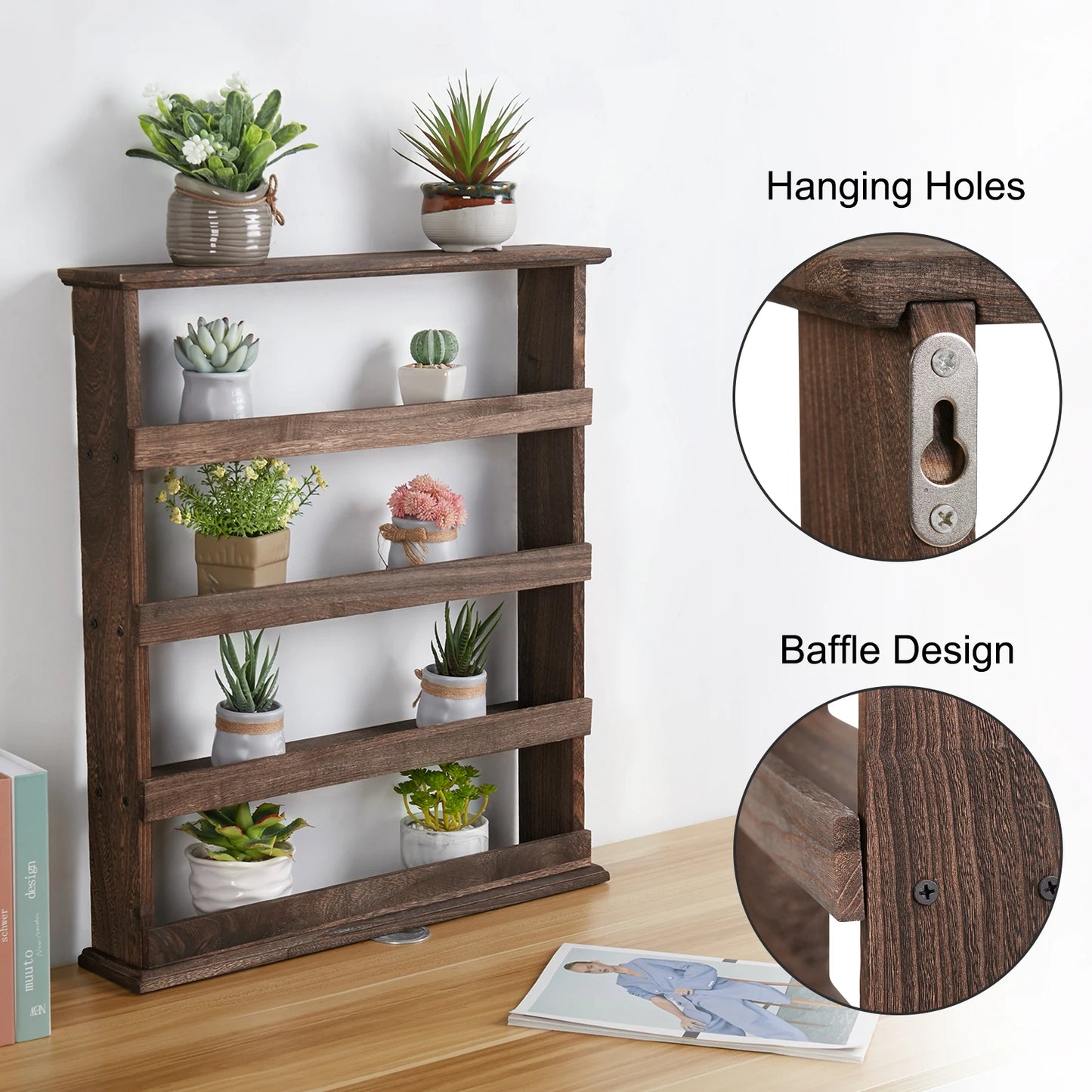 Floating Kitchen Shelf Wall Mounted Wooden 4 Tier Spice Rack