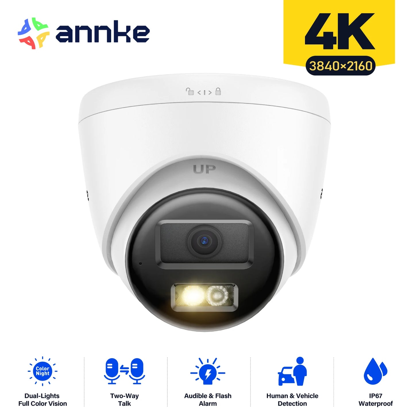 ANNKE 8MP IP Security SurveillanceCamera PoE 4KUltraHD DualLight IP67 Weatherproof
