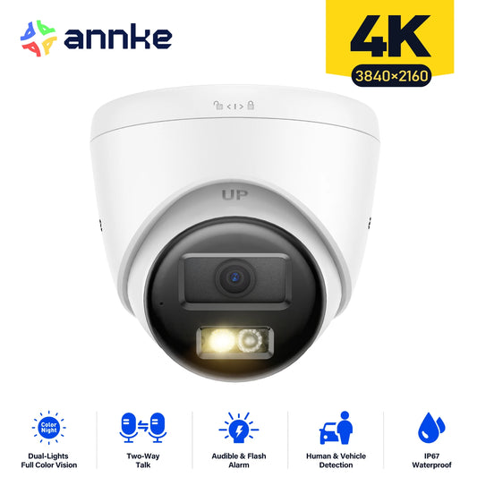 ANNKE 8MP IP Security SurveillanceCamera PoE 4KUltraHD DualLight IP67 Weatherproof