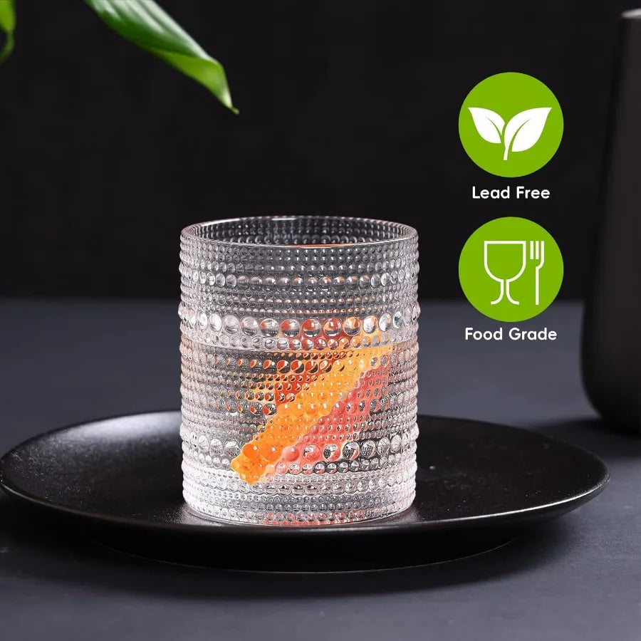 Hobnail Drinking Glasses Set Of 12 Clear Embossed Glassware For Water Juice And Cocktails