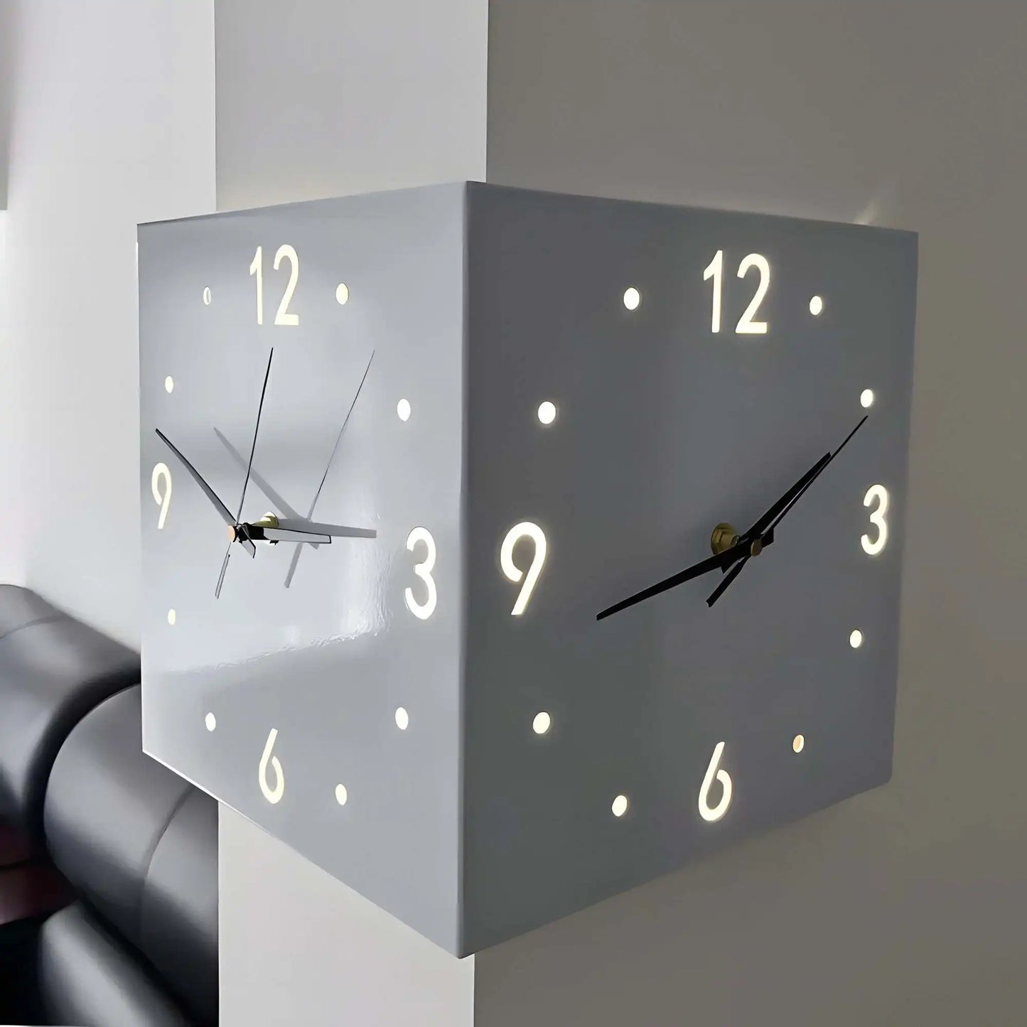 Double Sided Luminous Corner Wall Clock Quartz Mute Modern Living Room Decor Elegant Contemporary