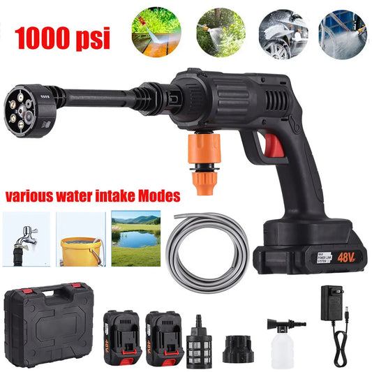 Cordless Electric Pressure Washer 1000 PSI With Six In One Nozzle Dual Batteries Portable Cleaning Tool For Cars Patios
