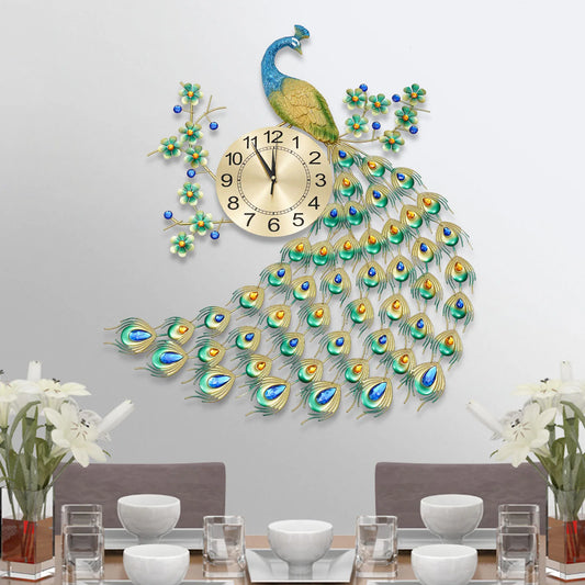 3D European Style Peacock Hanging Clock Wall-mounted Wall Clock Modern Decorative Wall Clock  for Office Home Indoor 70 * 65cm