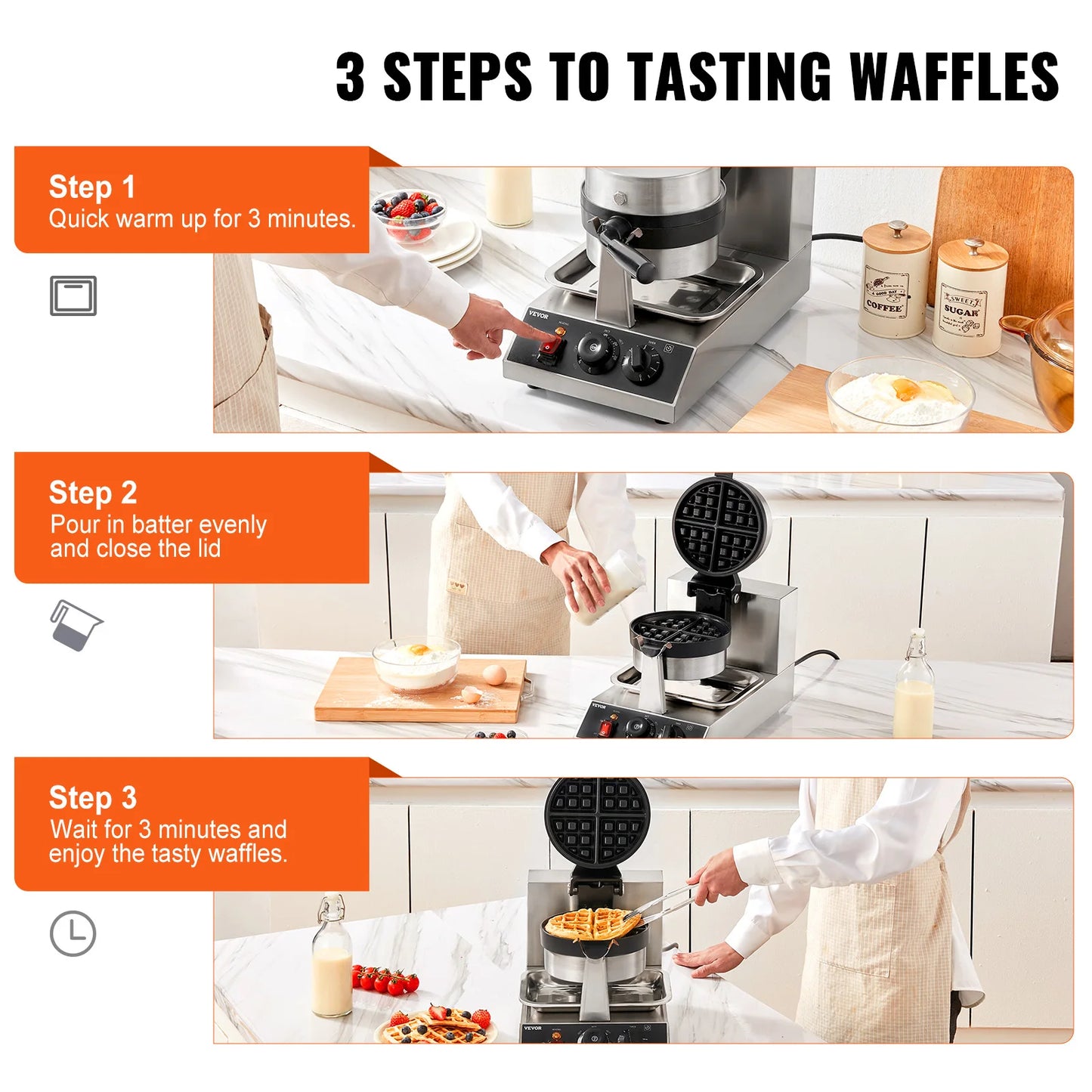 VEVOR SucceBuy Electric Waffle Maker StainlessSteel NonstickCoated Pans Versatile Kitchen