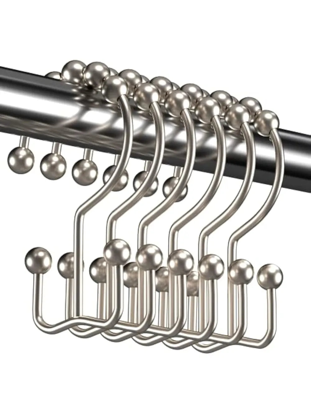 Metal Shower Curtain Hooks With Double Glide Roller Bearings Rust Resistant Nickel Finish