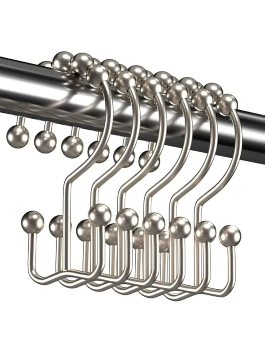 Metal Shower Curtain Hooks With Double Glide Roller Bearings Rust Resistant Nickel Finish