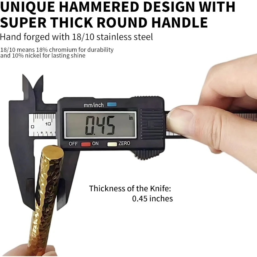 18 10 Stainless Steel Flatware Set Hand Forged Silverware Set Cutlery Set Shiny Gold Round Hammered Handle Mirror Finished 20 P