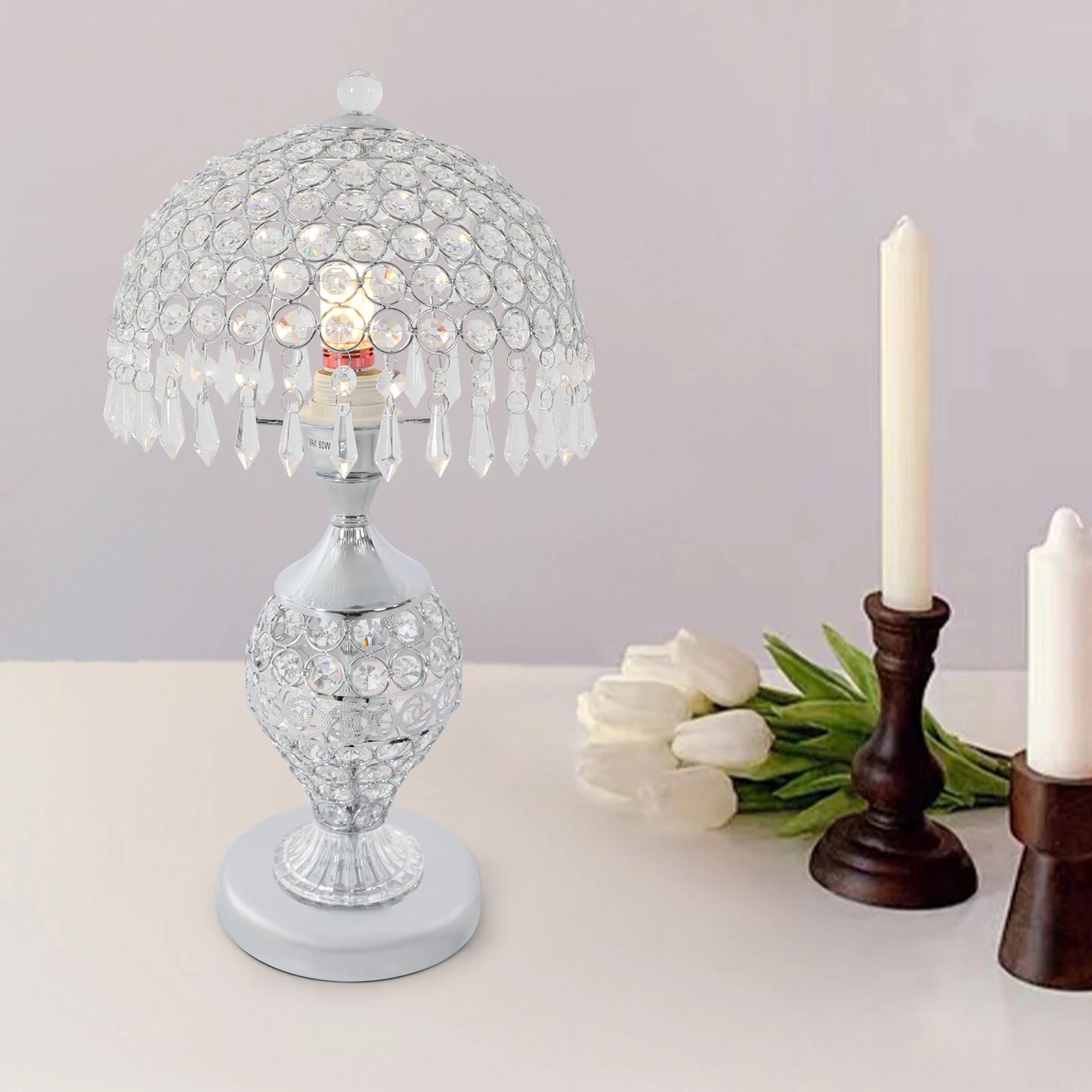 Crystal Table Lamp With Iron Frame And LED Bulbs