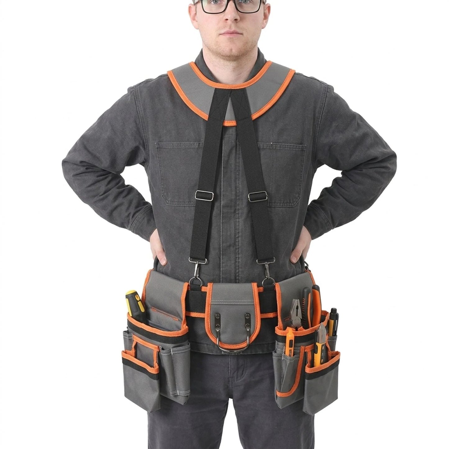 Heavy Duty Tool Belt With Suspenders For Electricians And Carpenters Adjustable Waist And Shoulder Harness